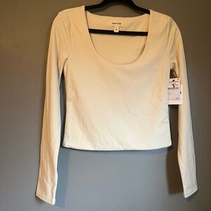 NWT Open Edit Sz Med Women’s Scoopneck Ivory Dove Blouse Long Sleeve Top Ret $49